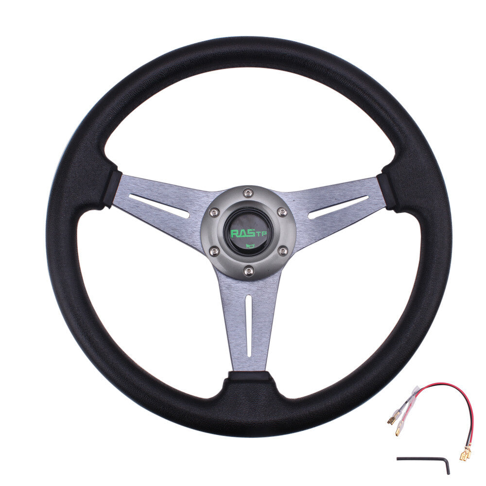 13.8/350mm Universal Gray Racing Vinyl Leather+Aluminum Steering Wheel
