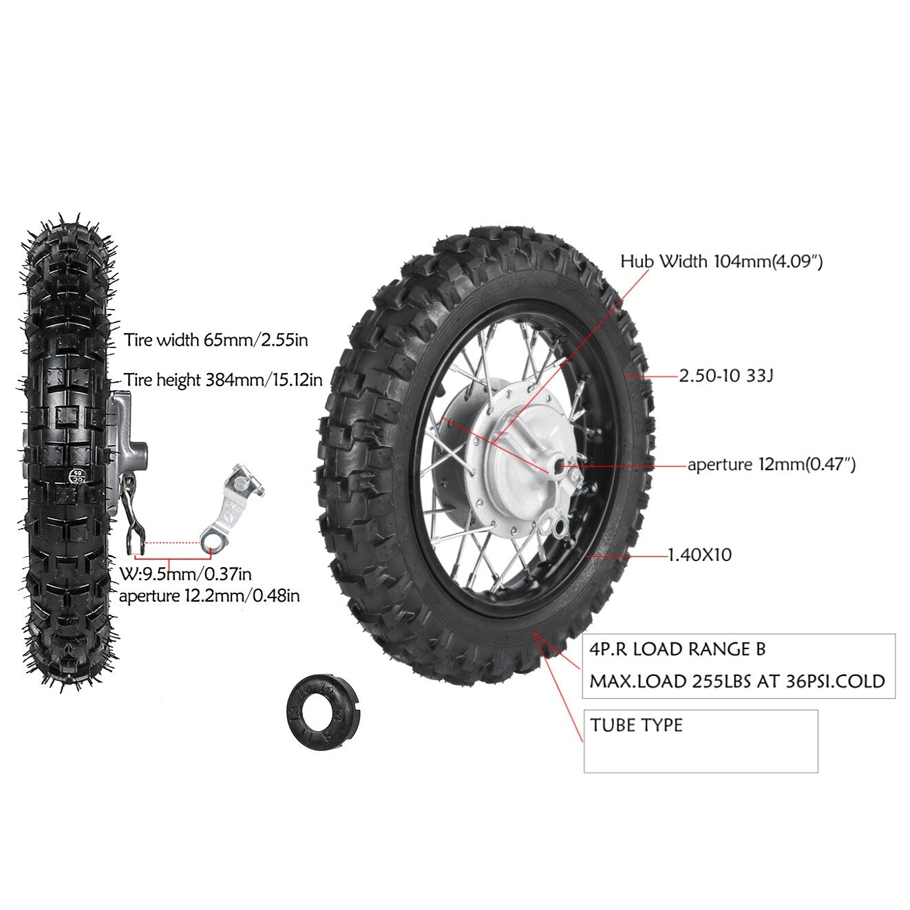 2.50 - 10 Front and rear tires + fork for Pit bike CRF50 SSR 70cc 110 TTR50