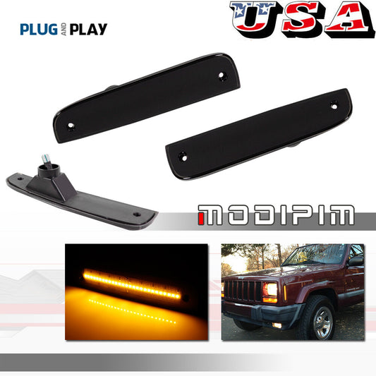 Smoked lens side marker corner LED amber parking light for 1997-01 for Jeep Cherokee