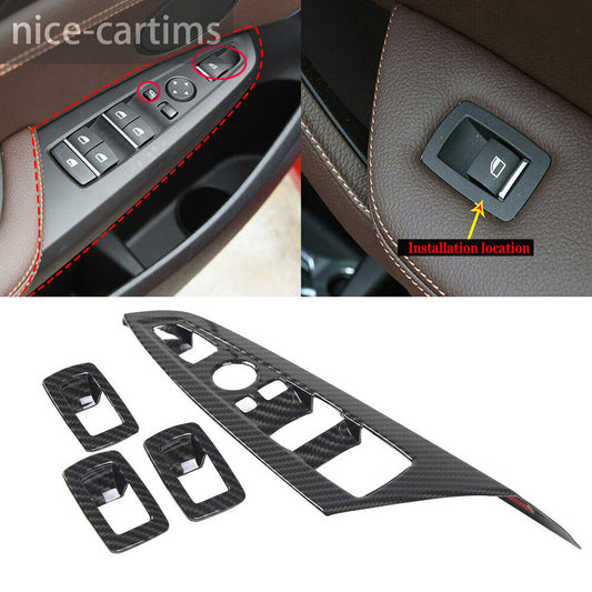 Carbon Fiber ABS Window Lift Switch Button Cover for BMW X3 F25 X4 F26 2014-2017