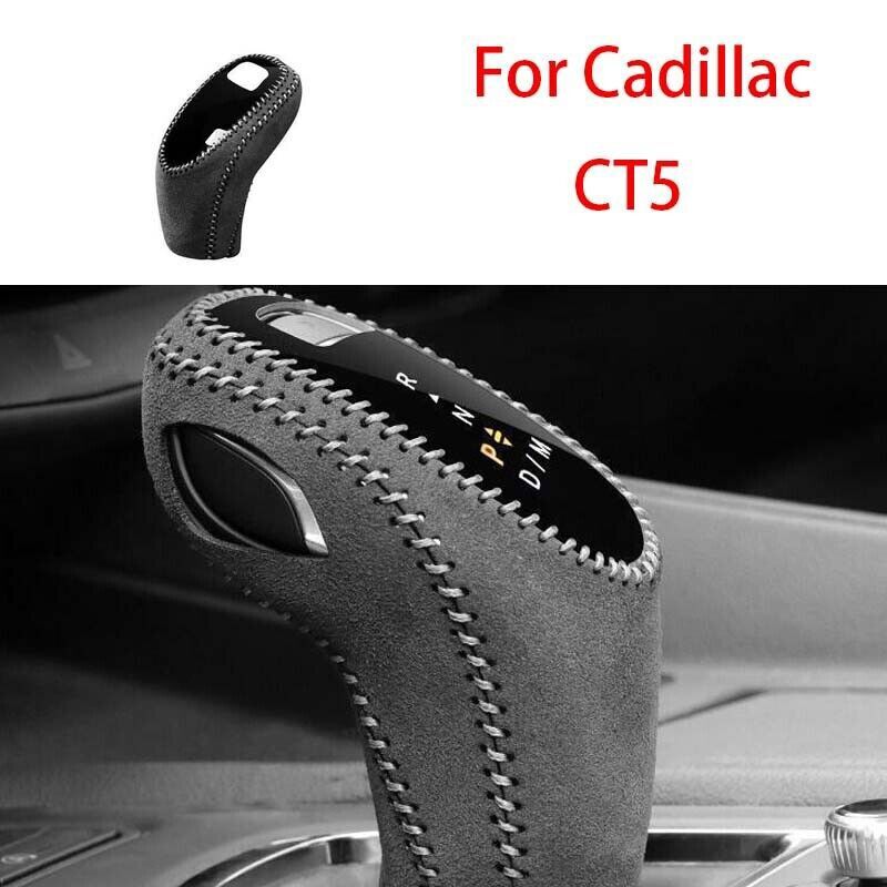 Central Console Gear Shift Knob Trim Black Suede Leather for Cadillac CT5 20-24