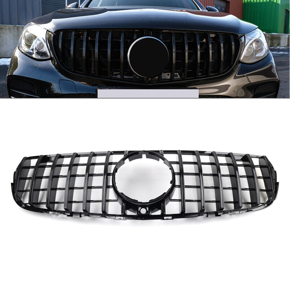 GTR Style Front Bumper Hood Grille Black for Benz GLC Class W253 X253 2015-2019