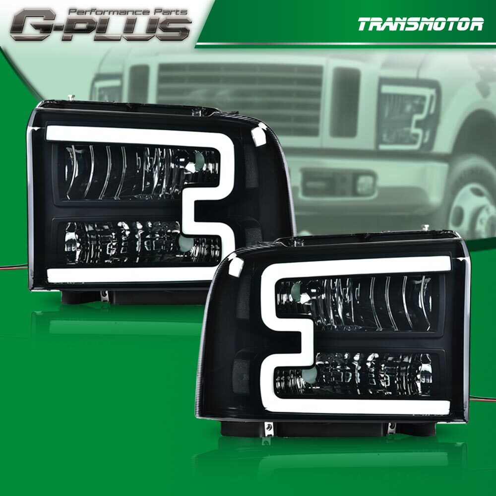 Suitable for 2005-2007 for Ford F250/F350 Super Mission Smoked Lens LED DRL Headlights (Pair)