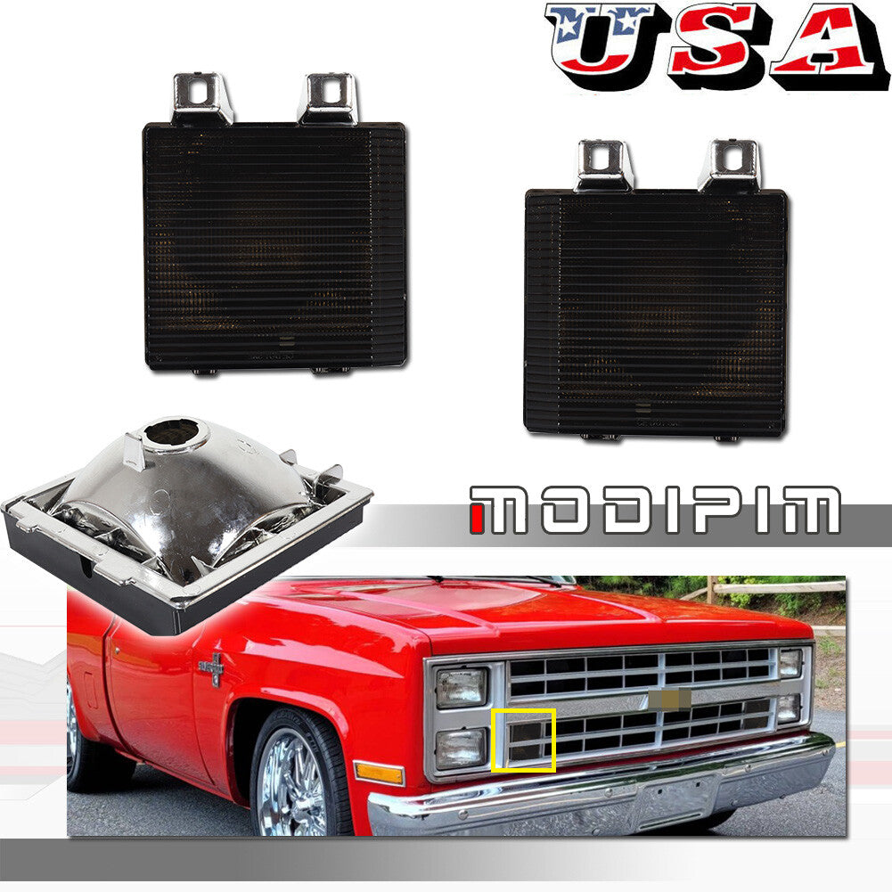 A pair of smoke turn signal side corner marker lights for Chevrolet for GMC pickup trucks