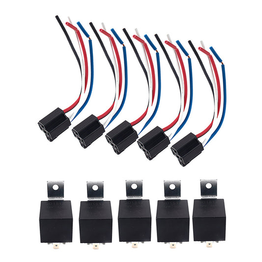 NEW 5PCS 12V 40A 5-pin SPDT Automotive Relay with Wires Harness Socket set