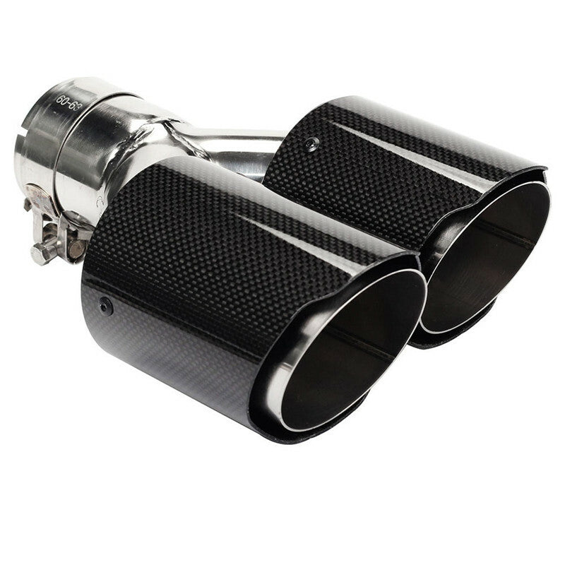 Right Carbon Fiber Y Exhaust Pipe Muffler Tip Tail Throat Silver Stainless Steel