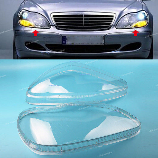 Front Left+Right Headlight Clear Lens Cover For 98-05 for Mercedes for Benz W220 S Class