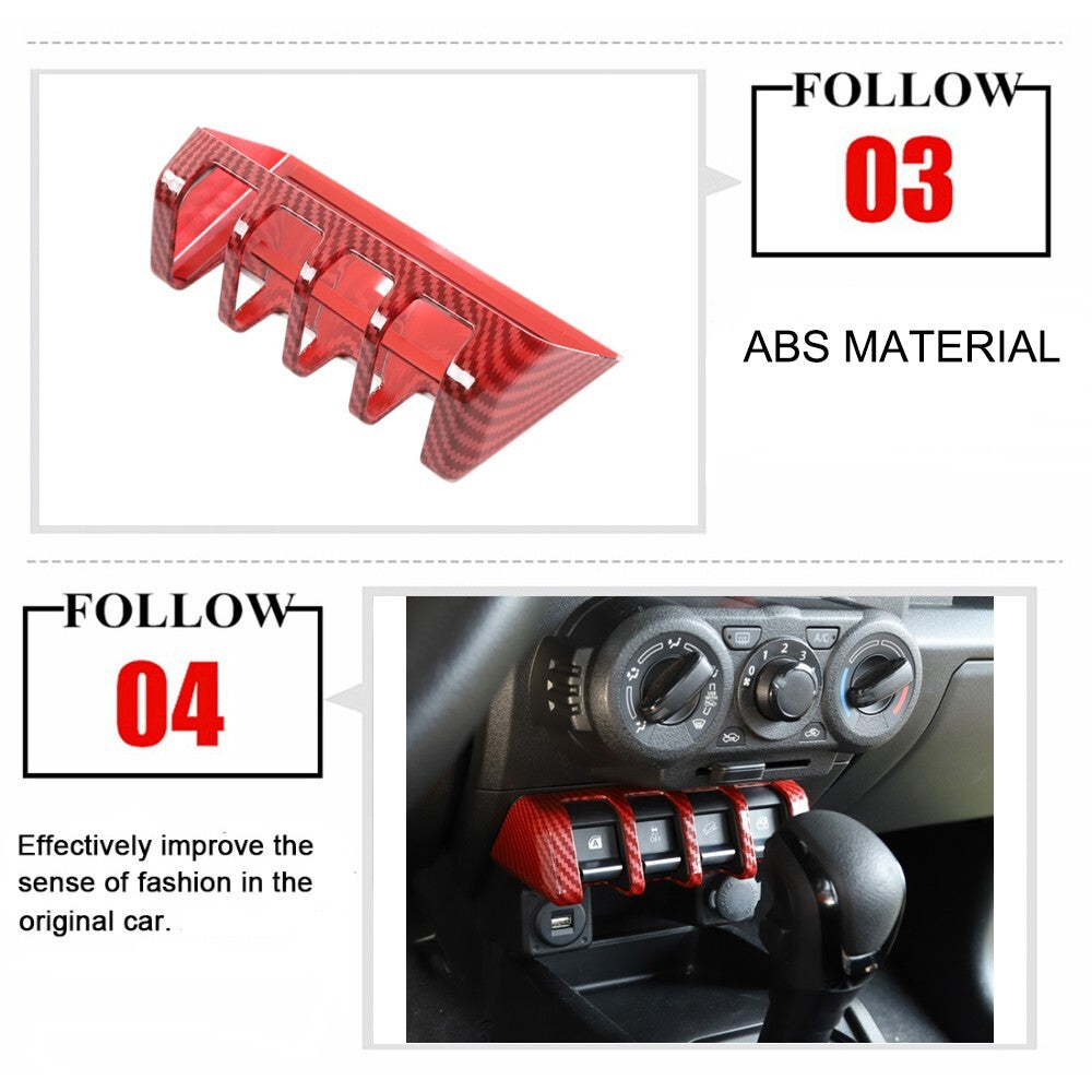 Red Carbon Window Lift Switch Button Panel Cover Trim for Suzuki for Jimny 2019-2023