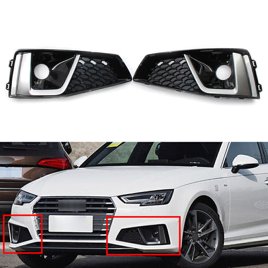 Front Bumper Grille Fog Light Lamp Cover Set Fit for Audi A4 B9 S-LINE S4 2018-2020