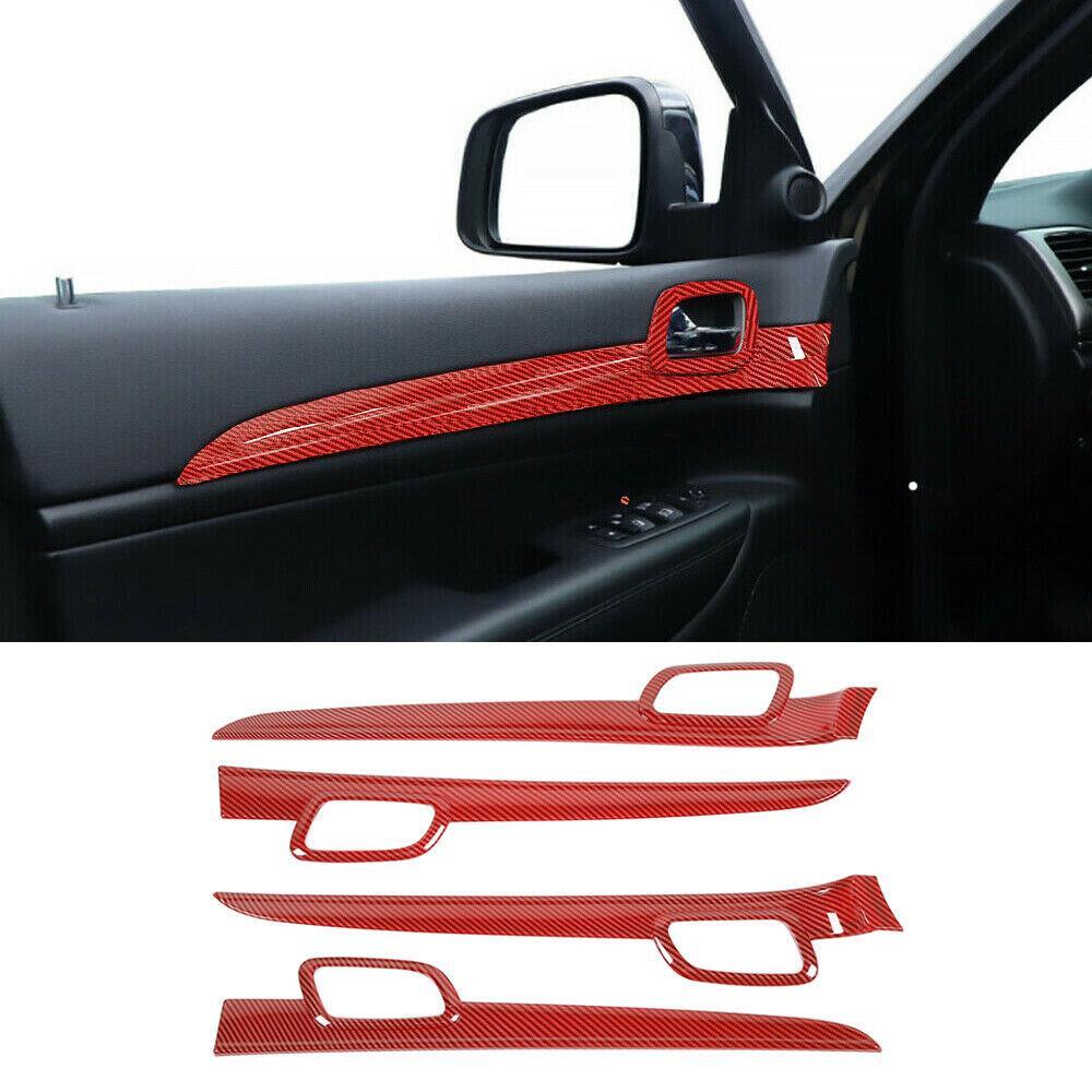 RHD Dashboard Panel+Door Handle Trim Red Carbon for Jeep Grand Cherokee 2011-21