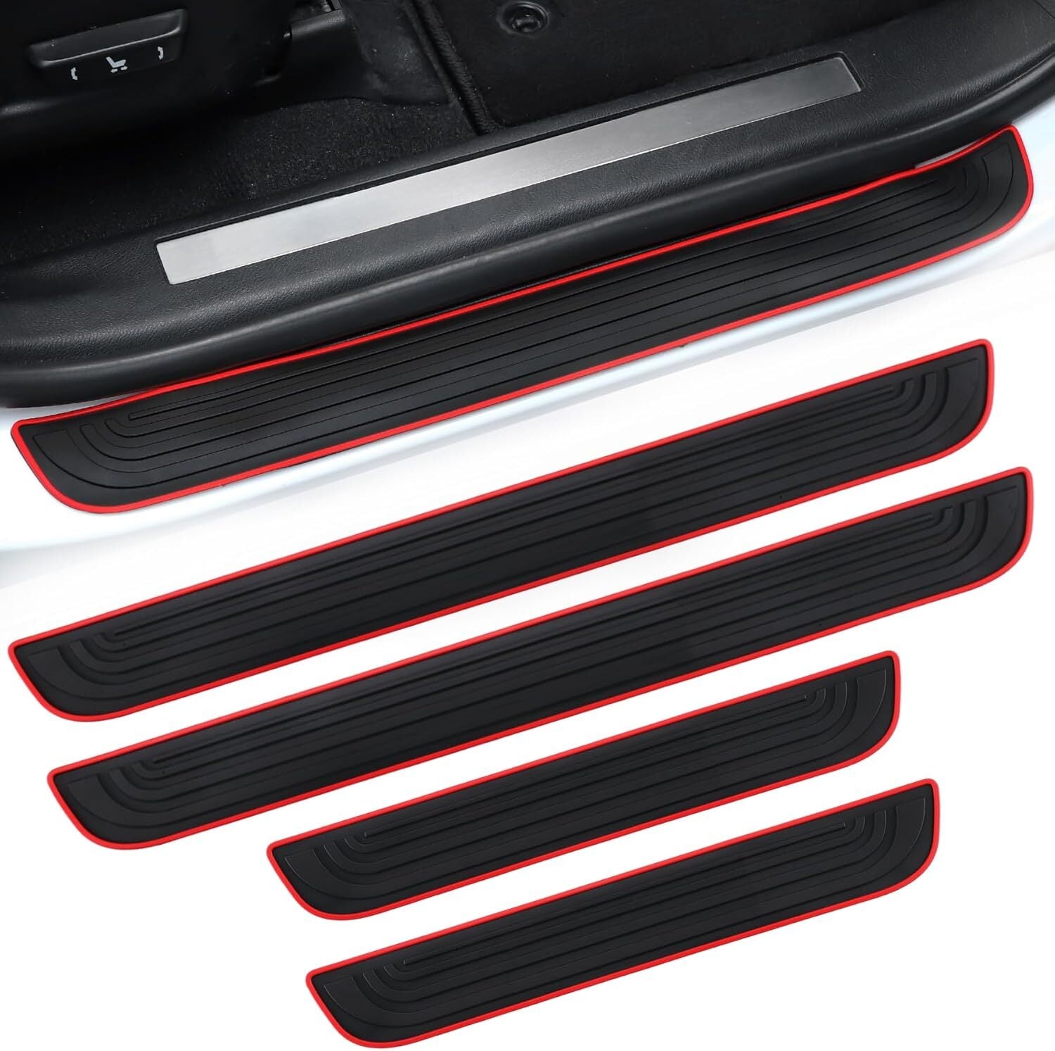 4pcs Rubber Red for VW Car Door Scuff Sill Cover Panel Step Protectors