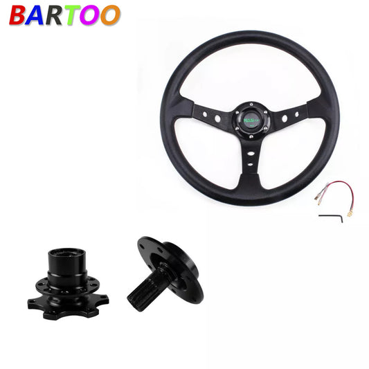 6 Hole Aluminum 14 Drifting Racing Steering Wheel +Quick Release Adapter