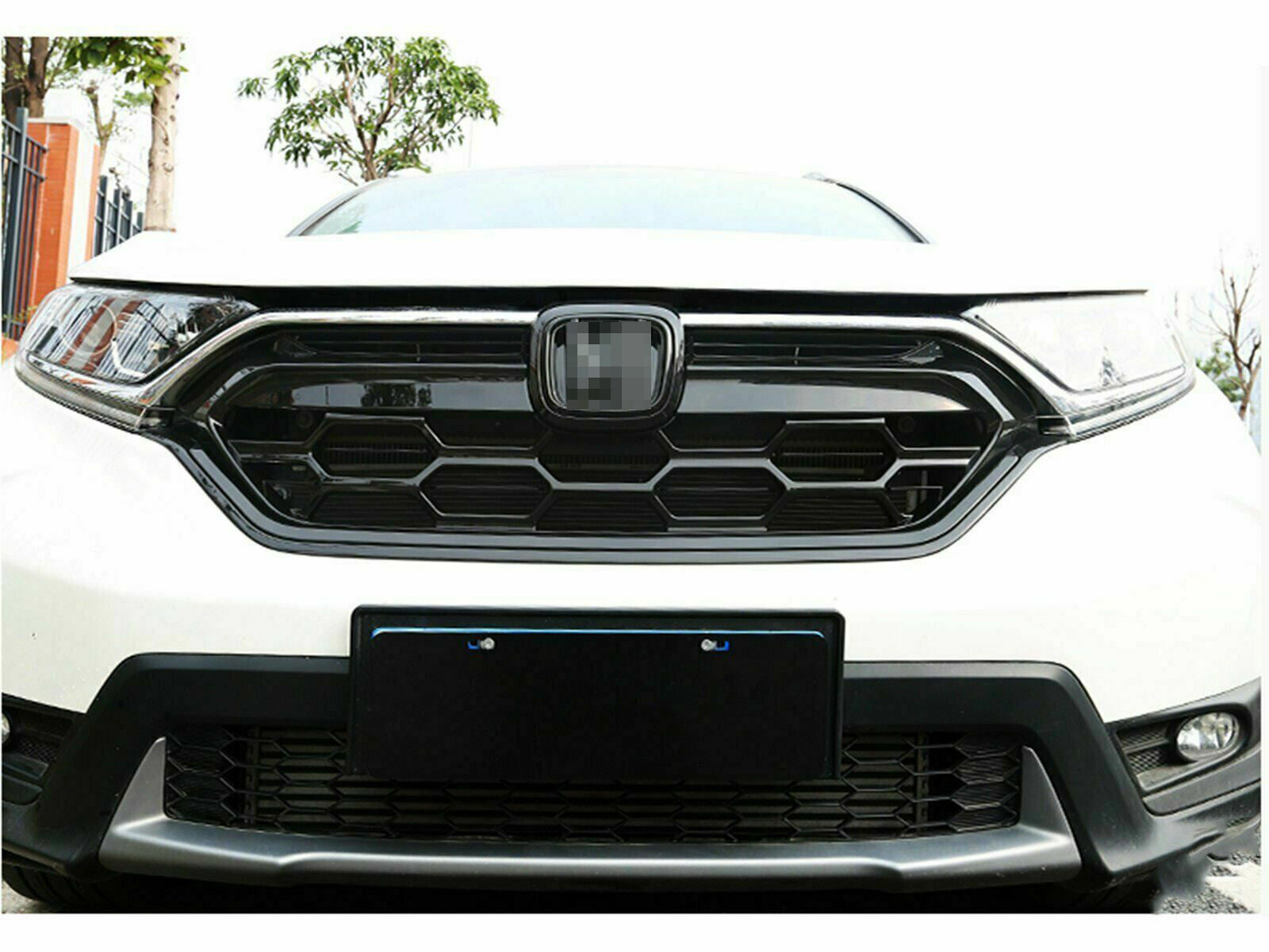for Honda CR-V CRV 2017-2022 Glossy Black Grille Front Bumper Center Mesh Trim