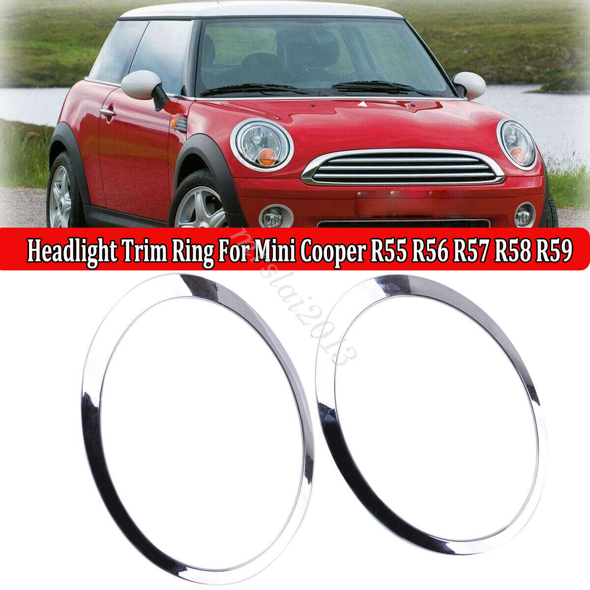 Front Right + Left Chrome Headlight Trim Ring for Mini Cooper 2007-2015