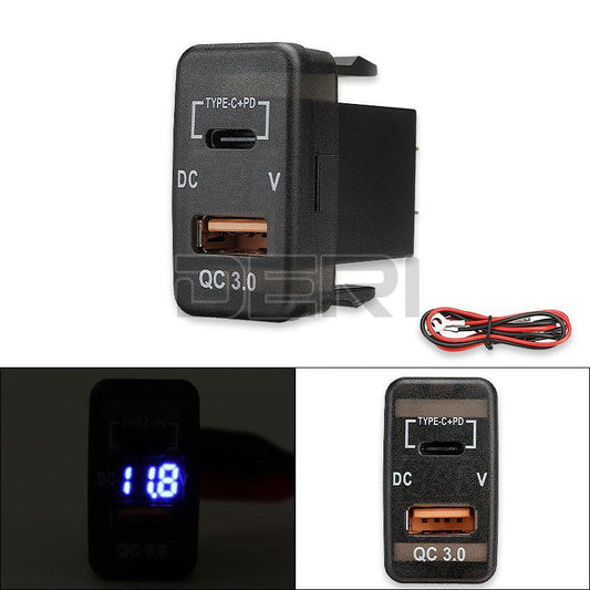 Car Type-C USB Charger Adapter Voltmeter for Toyota Tacoma 4-Runner Tundra RAV4