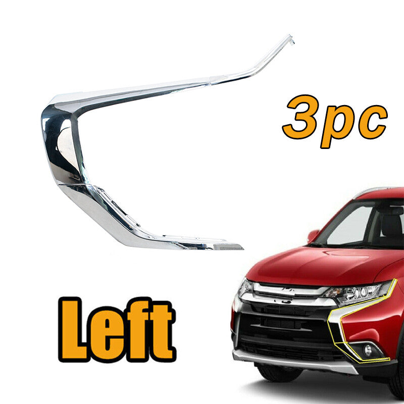 3PC For 2016-2022 for Mitsubishi Outlander / PHEV Front Bumper Chrome Molding Left