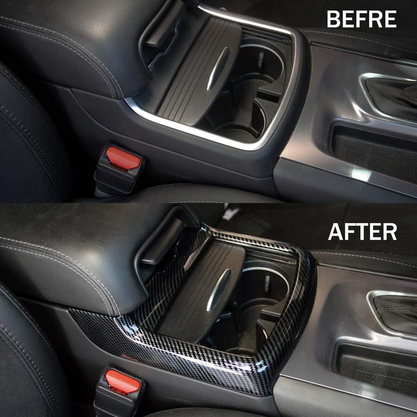 Carbon Fiber inner Central Control Cup Holder Cover Trim Fit for Dodge Charge