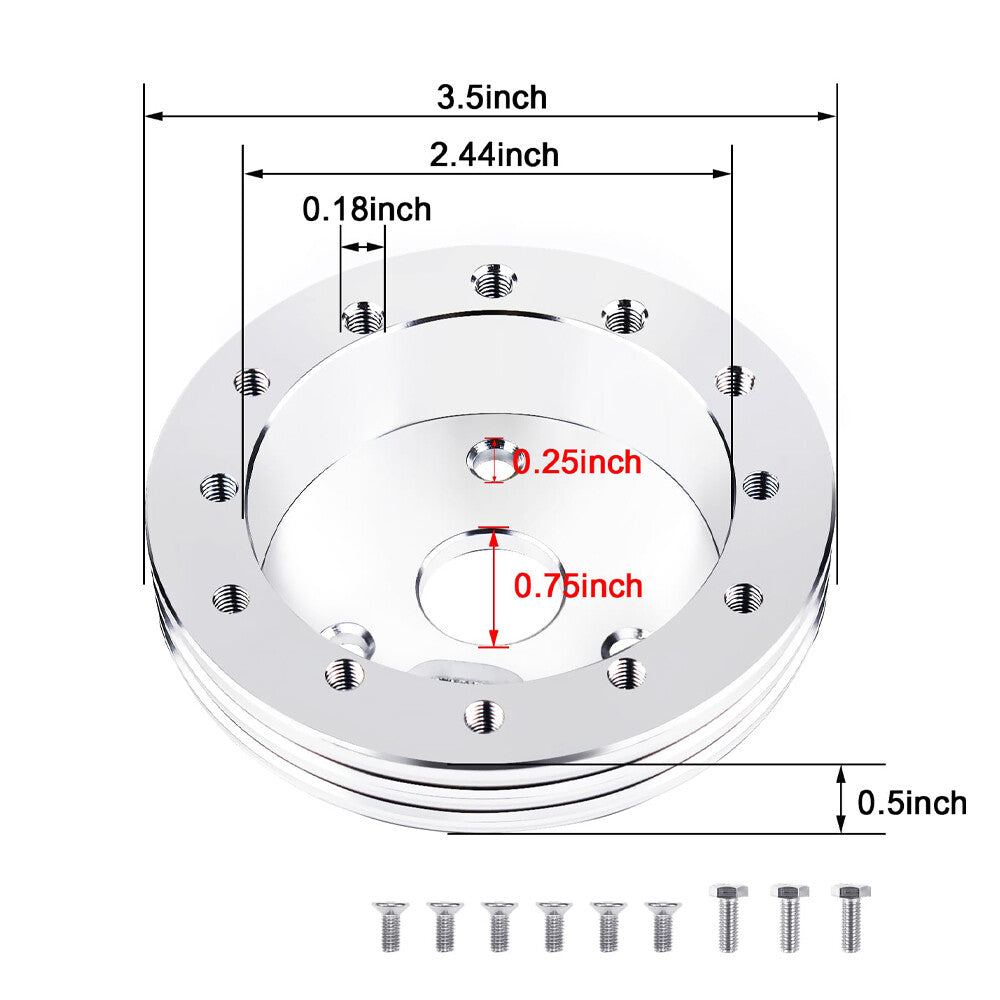 0.5 Steering Wheel Hub Spacer For 6 Hole Wheels to 3 Hole Adapter Aluminum 1/2