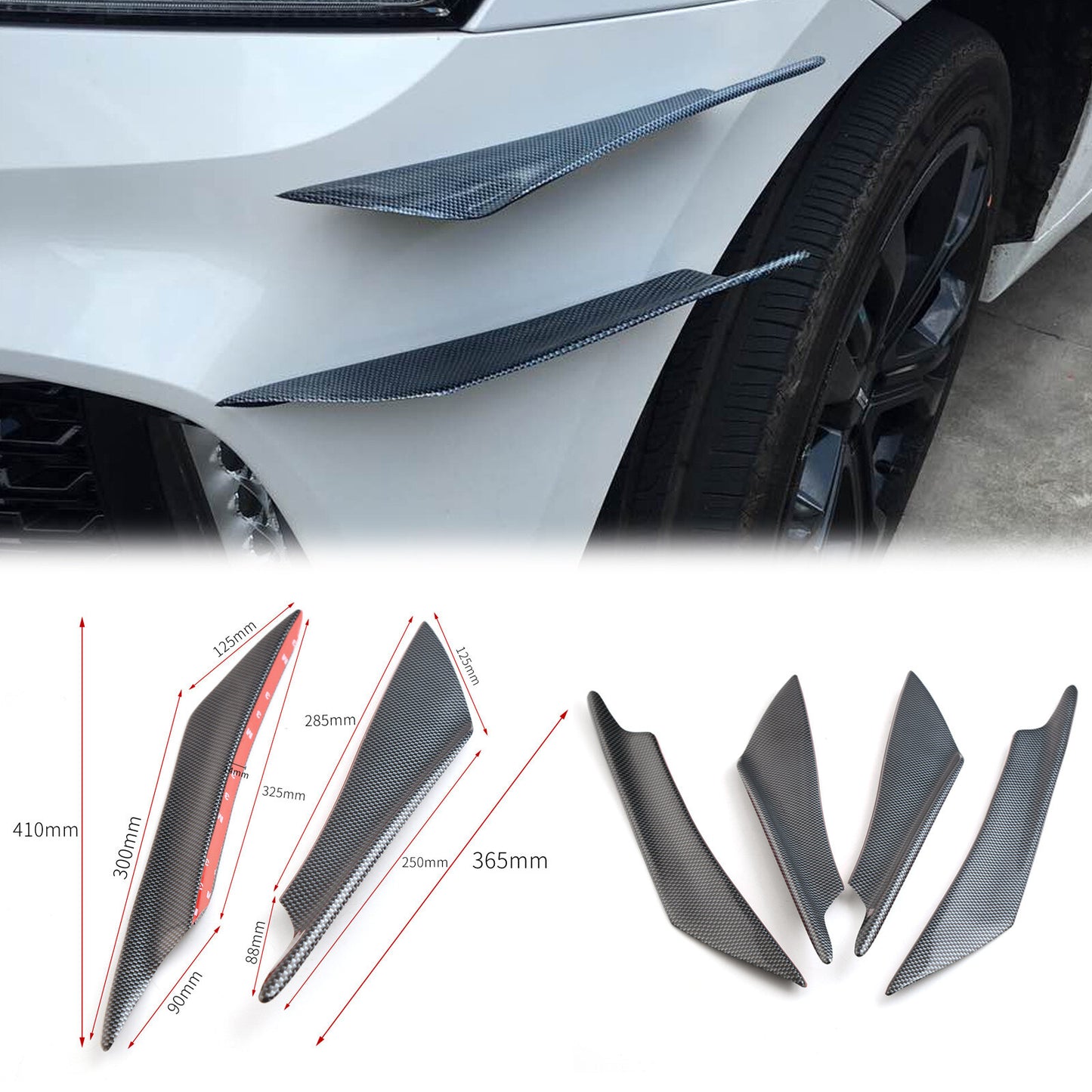 4X Car universal EVO combat air knife Carbon fiber pattern front bumper spoiler