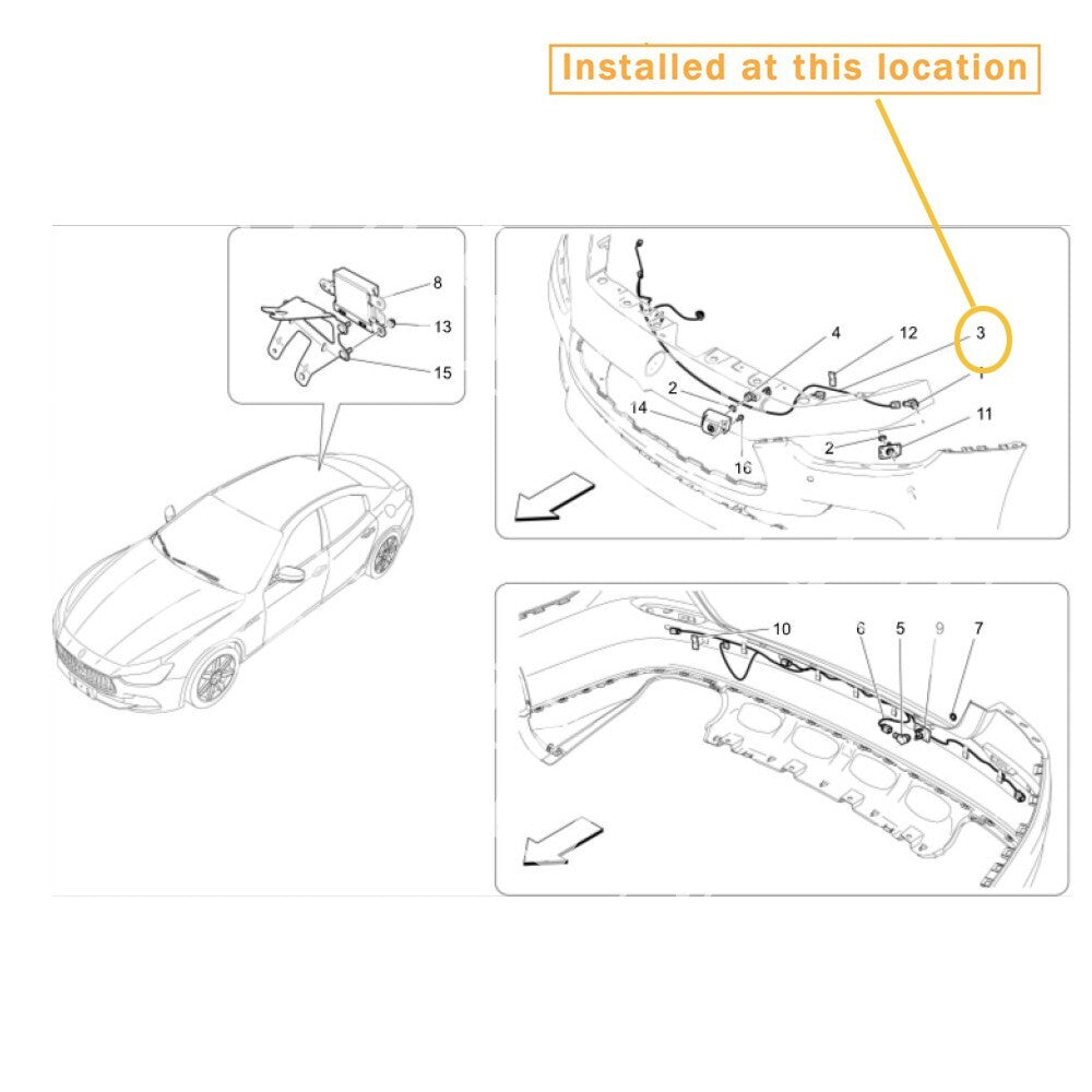 Wiring for Maserati Ghibli 2014-2017 front bumper parking sensor - Equipment Manufacturer 670004438