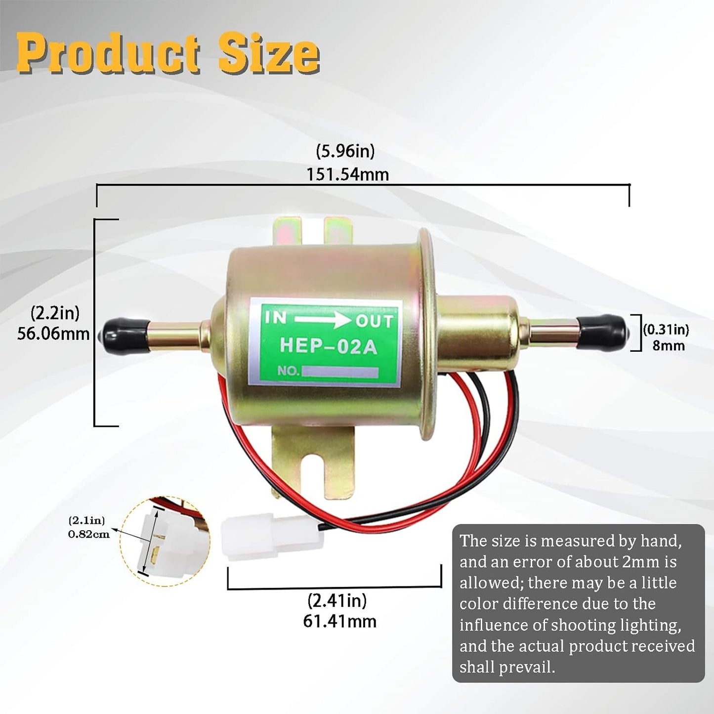 12V Low Pressure Inline Electric Fuel Pump HEP-02A 2.5-4PSI Metal Solid Gasoline