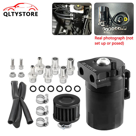 Oil Catch Can Kit Reservoir Baffled Tank with Breather Filter Aluminum Black