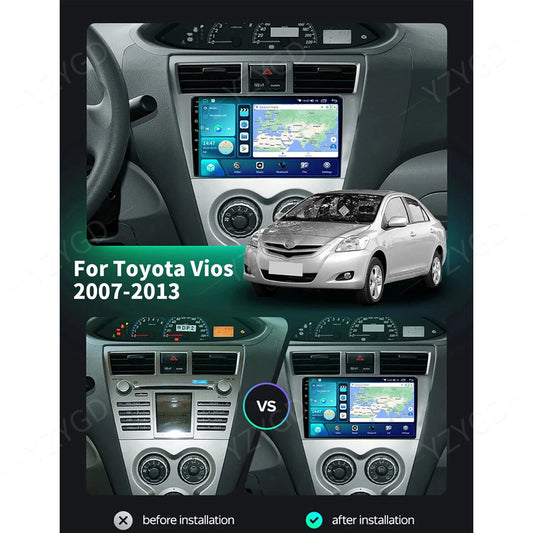 for Toyota Vios Yaris 2007-2013 CarPlay Car Stereo Radio GPS Multimedia Screen