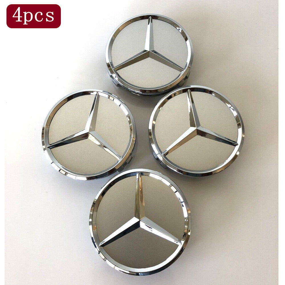4-piece set of center hubcap badges for silver wheels, 75mm AMG badges