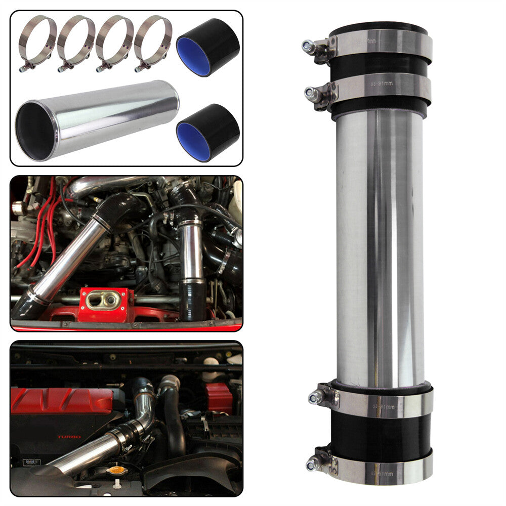 80mm 3.15 Aluminum Intercooler Turbo Pipe Piping Tube + 2PCS Silicone Hose BK