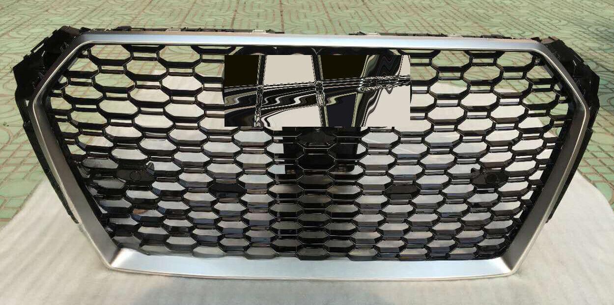 Suitable for 2017/2018 for Audi B9 A4 SLine S4 RS4 style grille with silver trim and chrome accents.