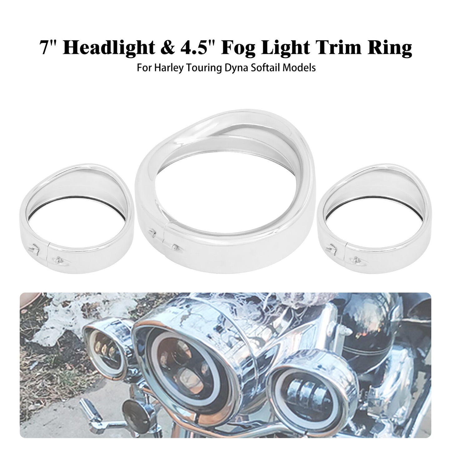 7 Headlight Trim 4.5Auxiliary Passing Light Visor Trim Ring for Harley Touring