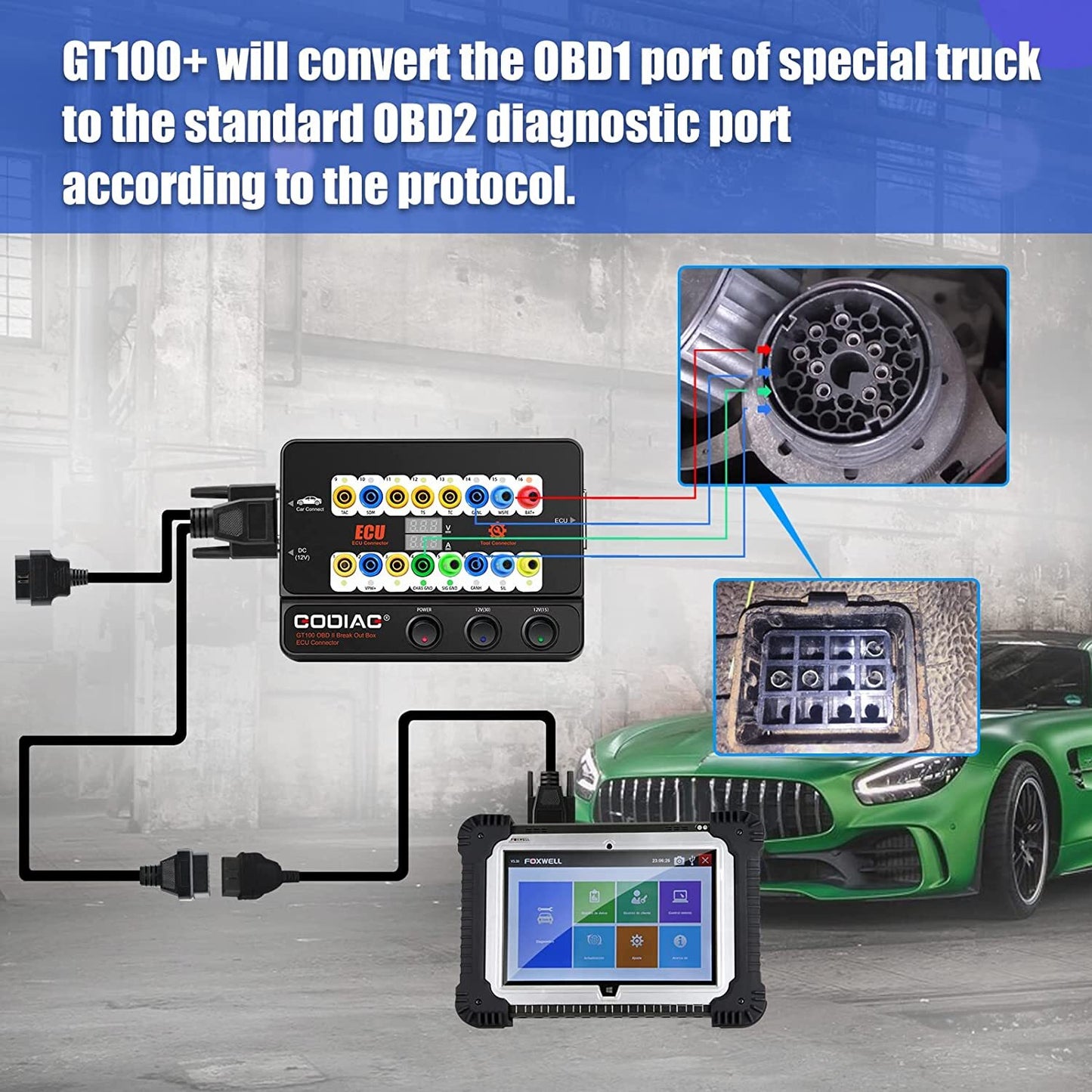 GODIAG GT100+ OBD2 Breakout Box Bench Connector E.CU Electronic Current Display