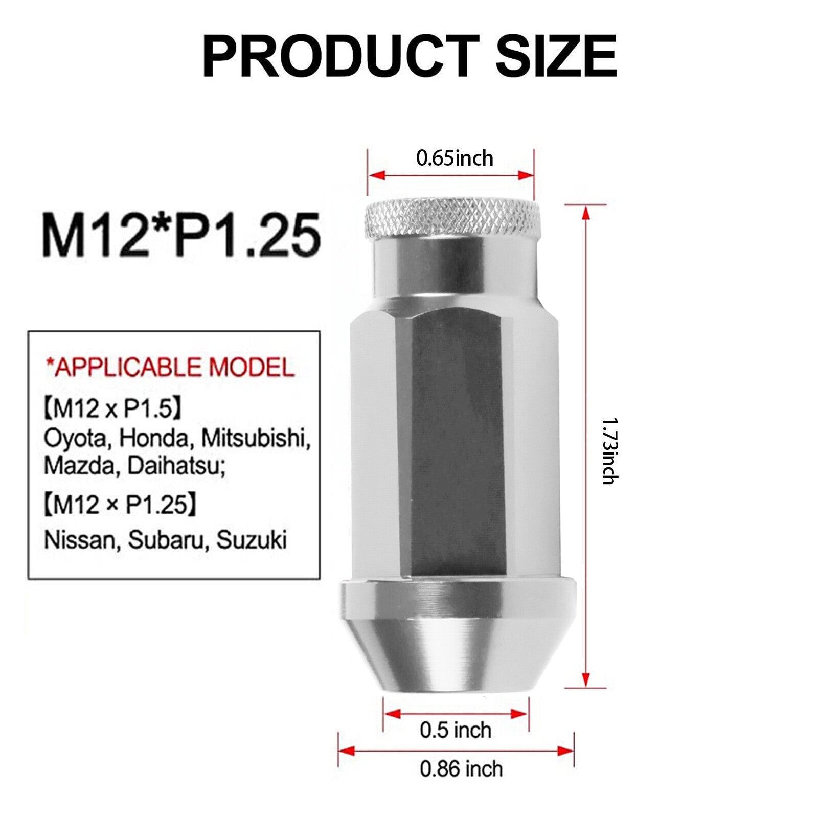 for Toyota M12x1.25 for Honda Extended Open End Steel Wheel Lug Nuts 20pcs Silver