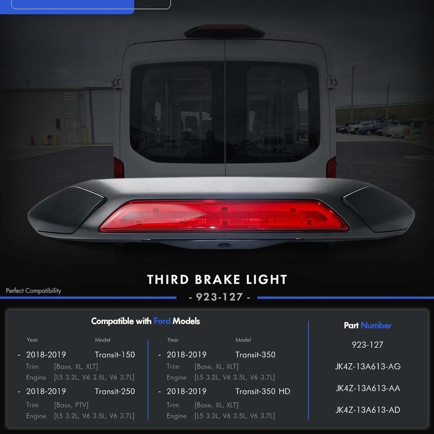LED parking light, third brake light, applicable to 2018-2019 for Ford Transit-150/Transit-250/350.