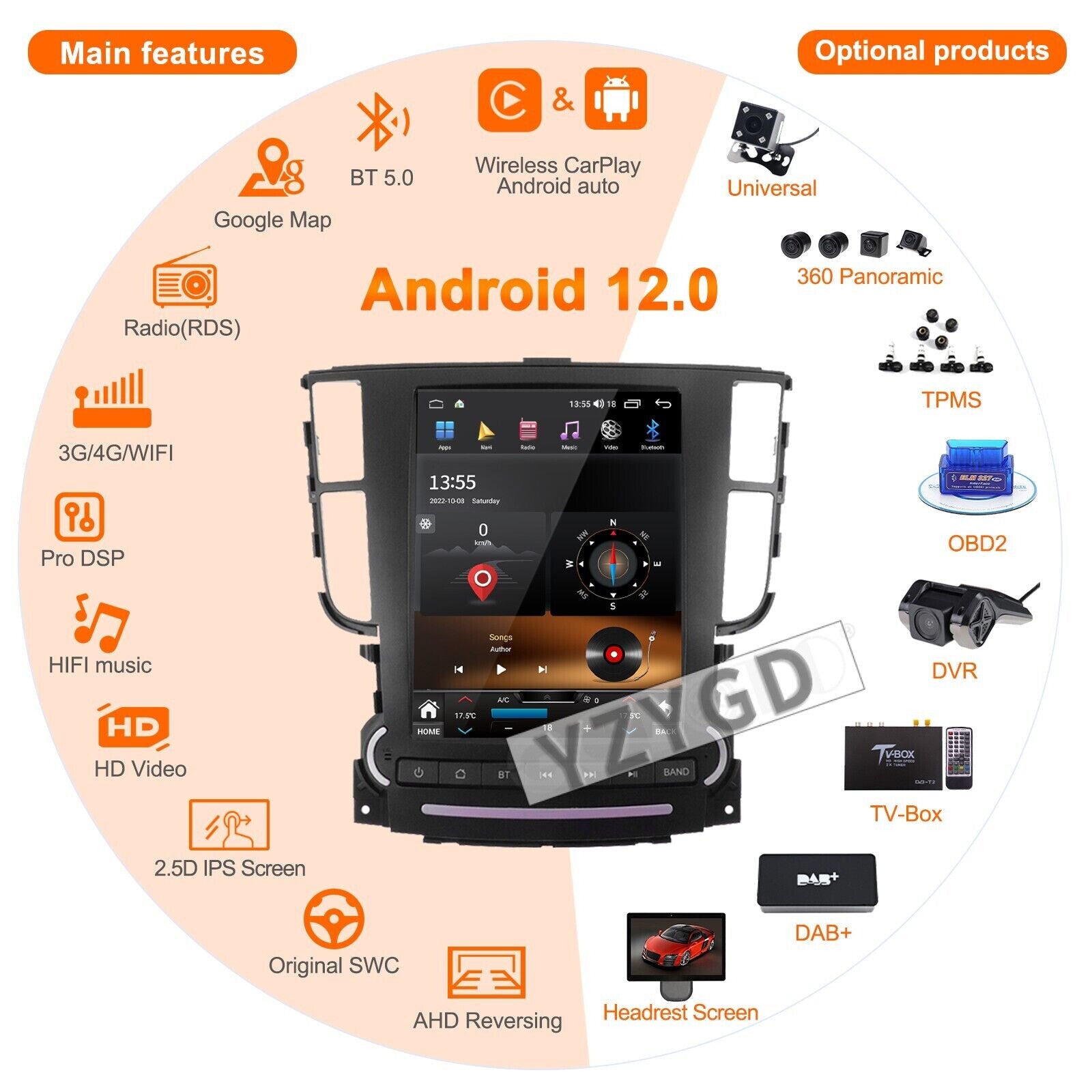 for Acura TL 2004-2008 Android Carplay Car Stereo Radio 2Din GPS Receiver Screen