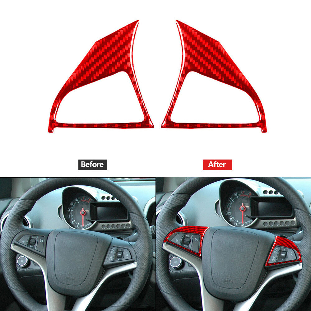 Red Carbon Fiber Steering Wheel Button Cover Type A for Chevrolet Sonic 2012-16