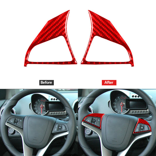 Red Carbon Fiber Steering Wheel Button Cover Type A for Chevrolet Sonic 2012-16