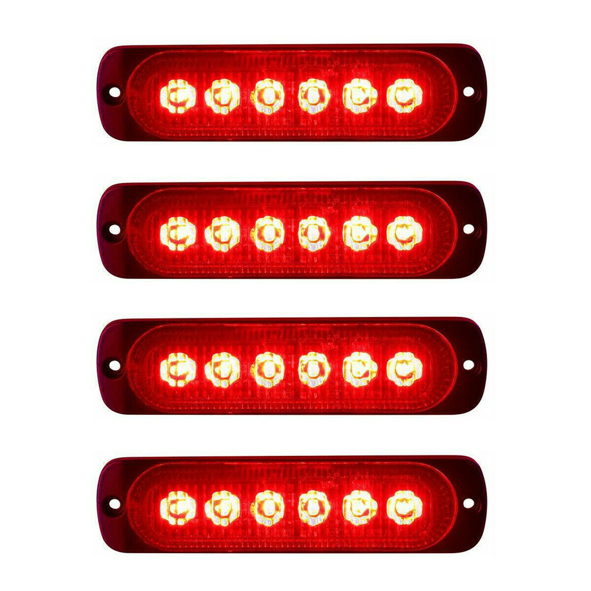4x 6-LED Red Car Recovery Flashing Grill Beacon Warning Flashes 12V-24V