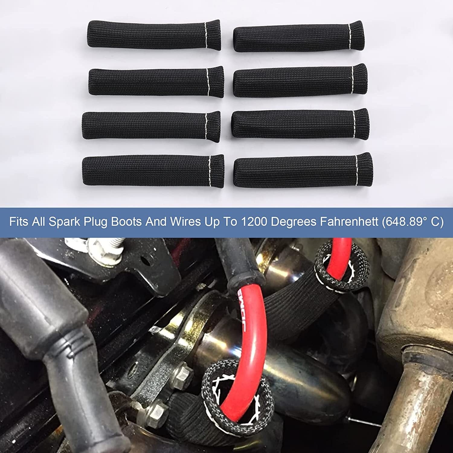 Black spark plug wire protection, 2500¡ãC high temperature heat-resistant tape, 8-pack
