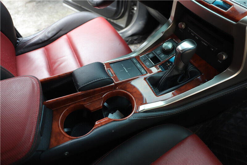 Console Gear Shift Water Cup Panel Trim 4PCS Fit for Lexus NX 2015-20 Brown Wood
