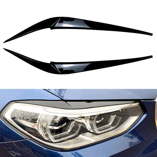 Headlight Eyebrow Eyelid Cover Trim for BMW X3 X4 G01 G02 2018-2021 Glossy Black