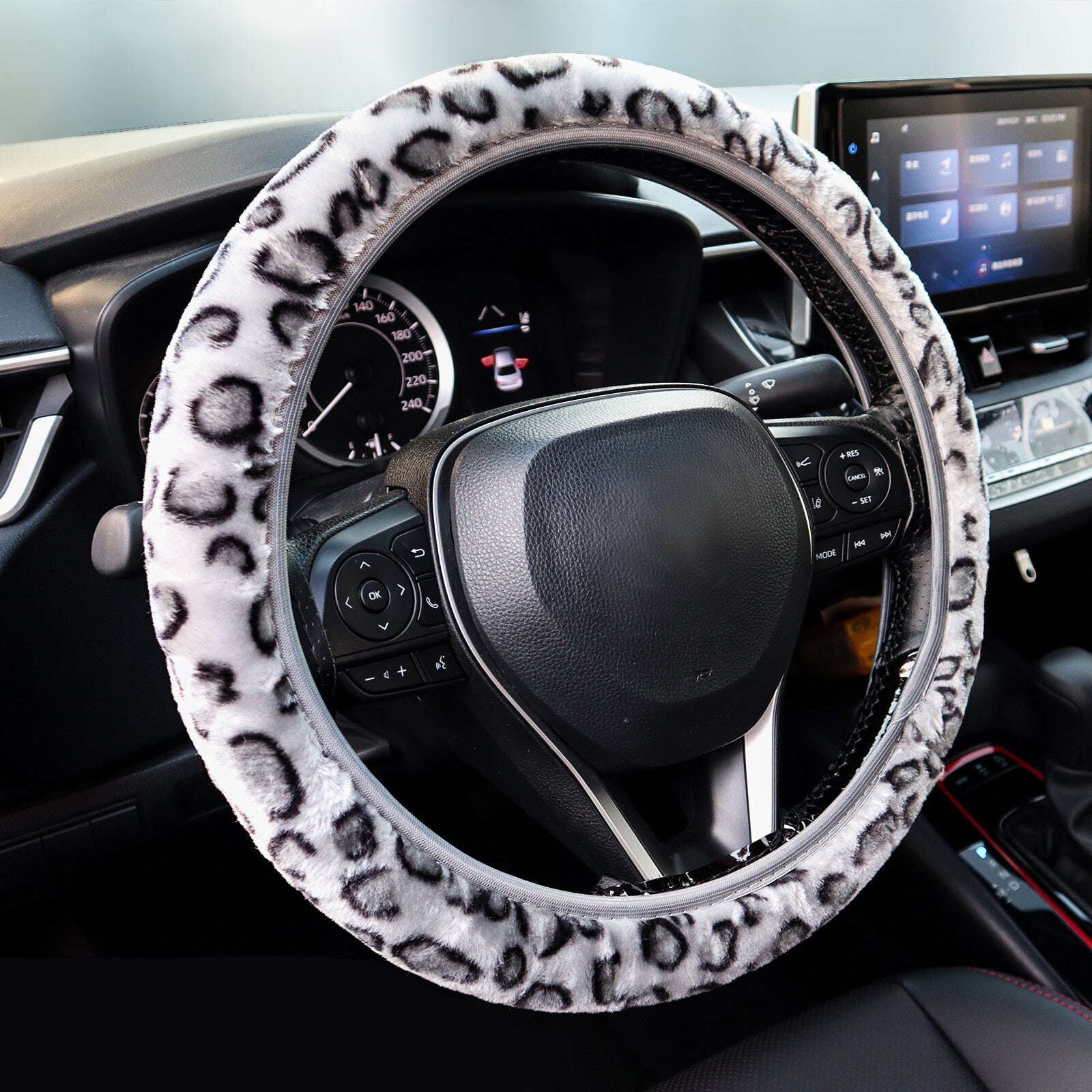 Car Steering Wheel Cover Anti-slip Protector Fluffy Fuzzy Leopard Print Mat Auto