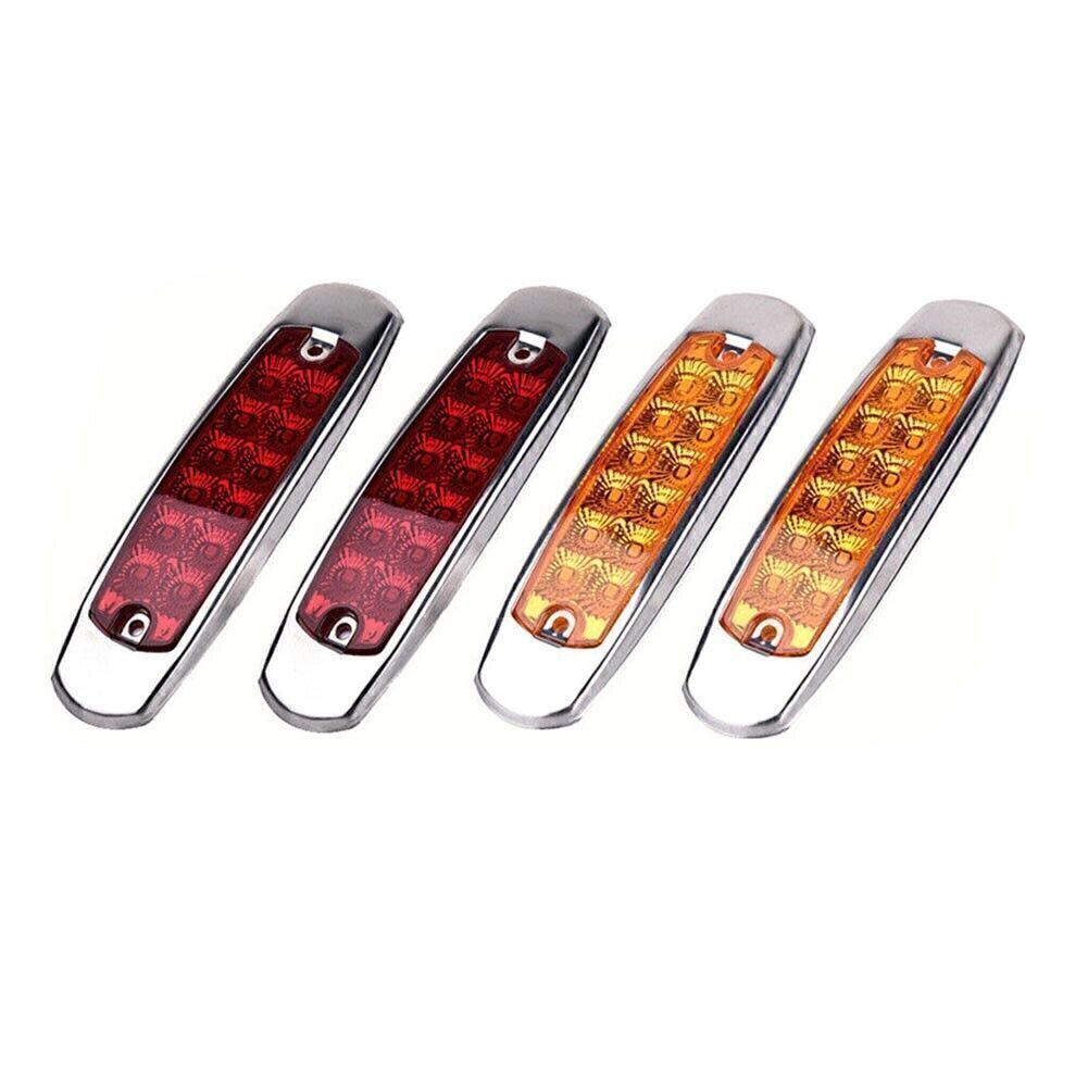 4x LED Sealed Side Marker Clearance Light Fish Shape Trailer 2x Red+2x Amber