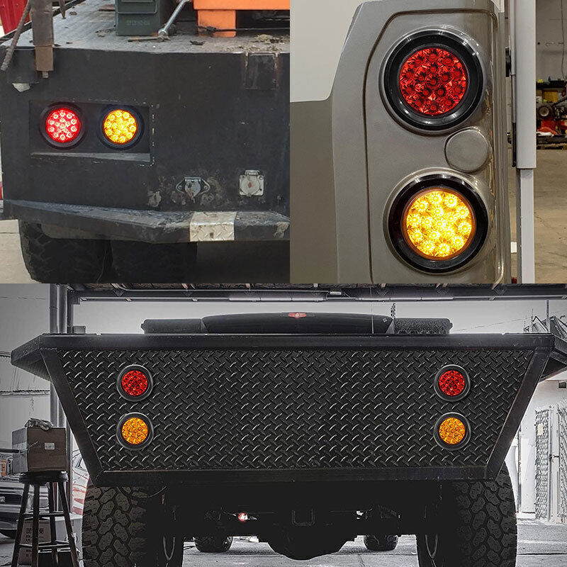 2X 4INCH Round Yellow 16 LED Truck Trailer Van Brake Stop Turn Signal Tail Light