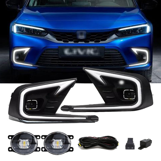 A pair of DRL LED daytime running lights and fog lights for 2022-2024 for Honda for Civic .