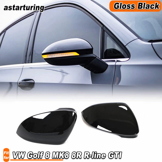 for VW for Golf 8 MK8 8R R-line GTI W/ Lane Assist Gloss Black Wing Mirror Cover Cap