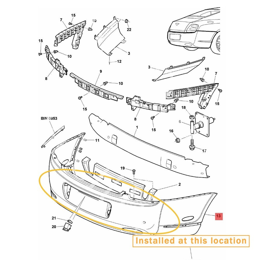 Equipment Manufacturer ( ) rear bumper for Bentley Flying Spur 2009-2013: 3W8807417AL
