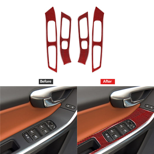 Red Carbon Fiber Window Switch Lift Panel Cover Trim for Volvo V60 2010-2017