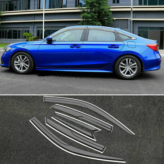 6x for Honda for Civic 22-23 Sedan Window Visor Sun Rain Guard Vent Deflector Shade