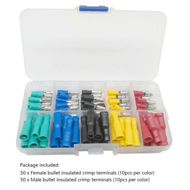 100Pcs Car Wire Connector Crimp Terminals Insulated Bullet Butt Terminals Kit